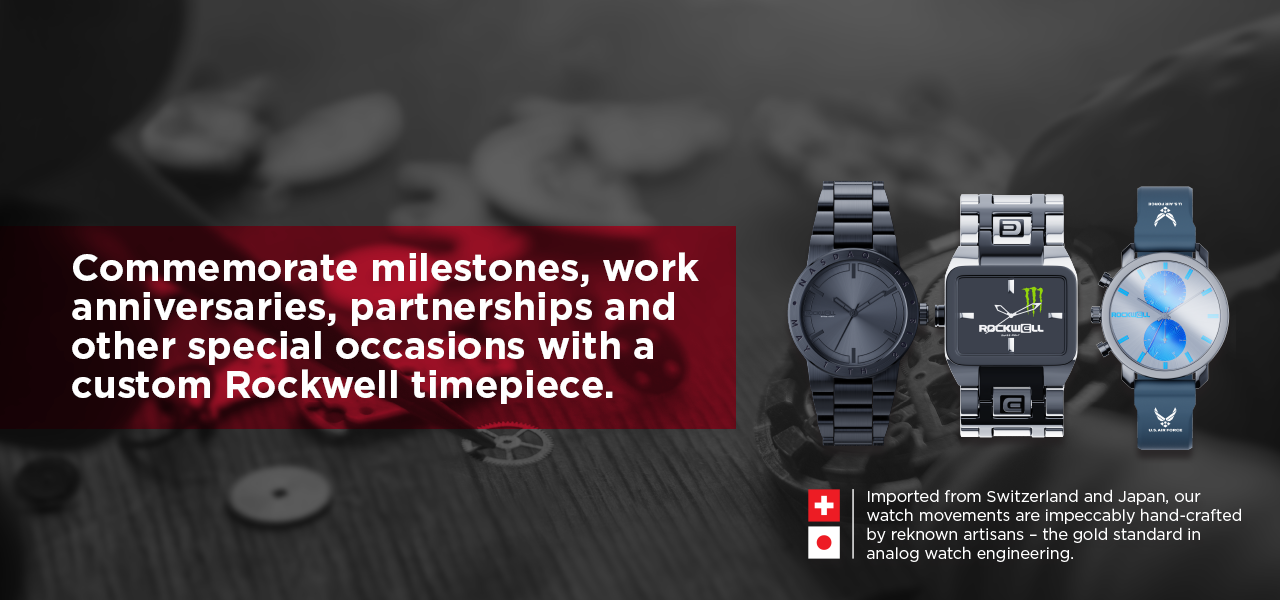 If interested in custom watches for anniversary, birthday, incentive gifts etc. please reach out to us at info@rockwelltime.com