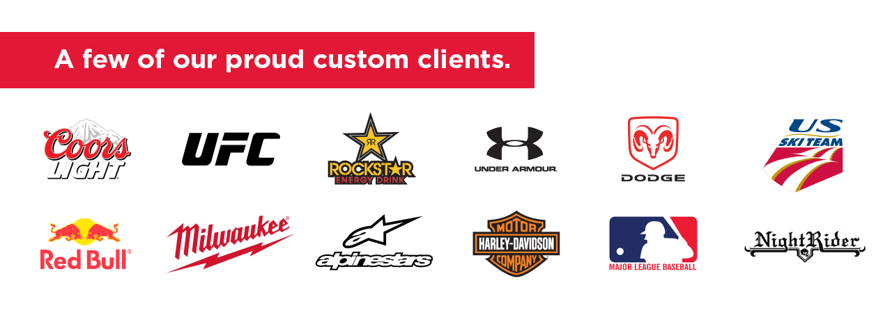 Company logos of who we have done watches for (Redbull, Rockstar, Milwaukee ETC.)