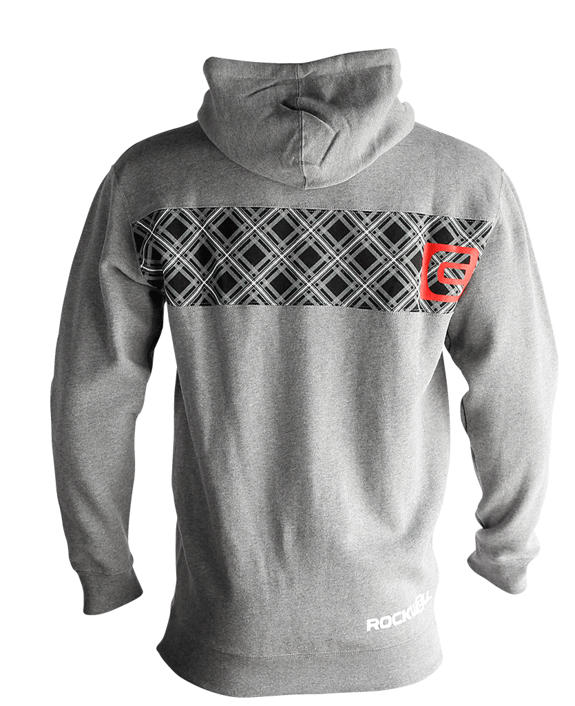 back of Plaid Block Zip Hoodie. 